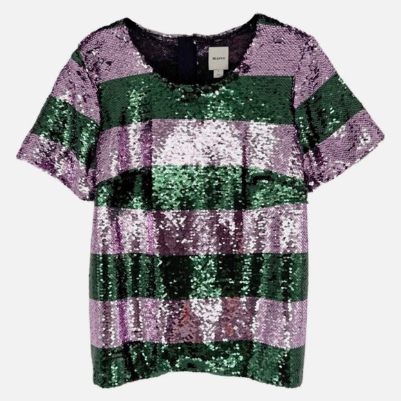 Brand New Maeve Short-Sleeve Sequin Striped Top - Picture 5 of 7